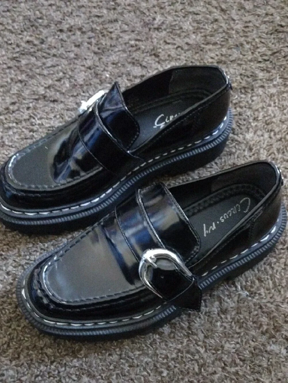 Circus by Sam Edelman Black Patent Lug Sole Loafers with Buckle
